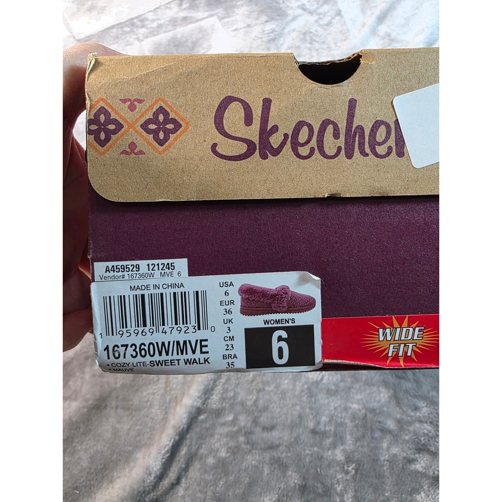 Skechers Cozy Lite Sweet Walk Women 6 Wide Mauve Glitter Faux Fur Slippers NEW - Picture 3 of 7